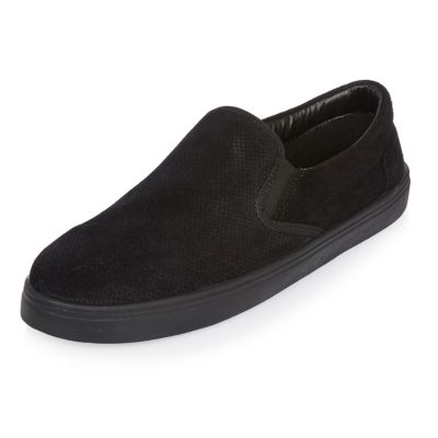 Black perforated suede slip on trainers